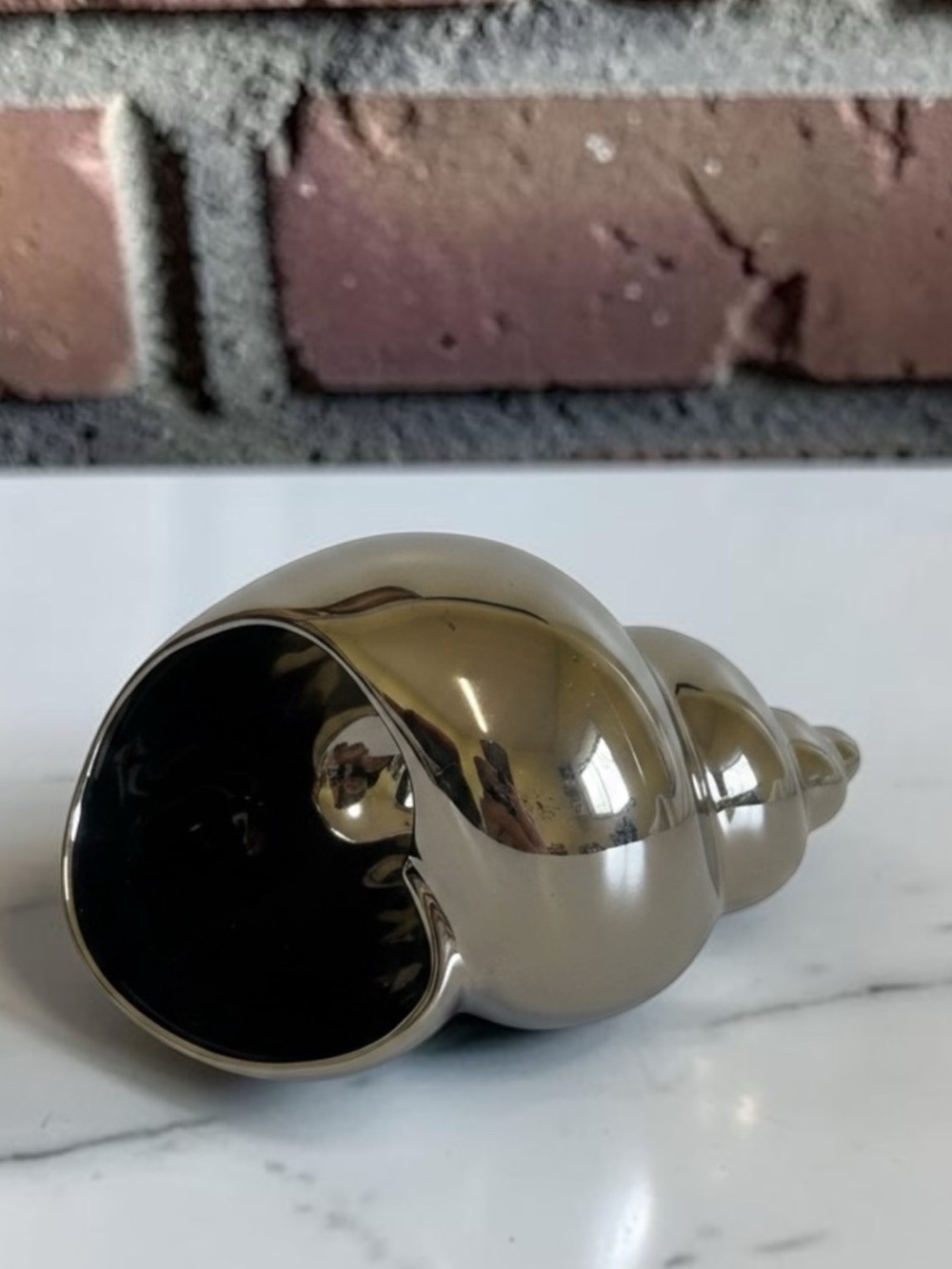 Shiny Silver Ceramic Conch Shell Planter Vase